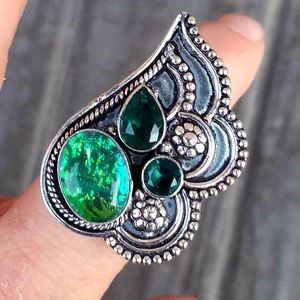 New Triplet Opal & Peridot 925 Silver Ring.